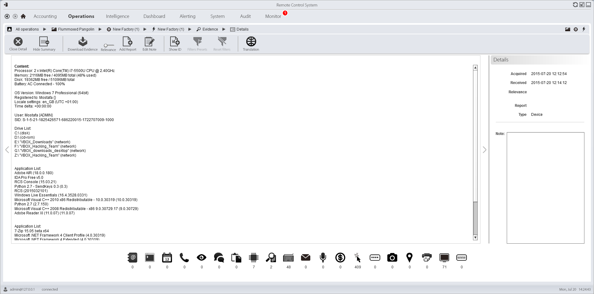 Gathered Device Information